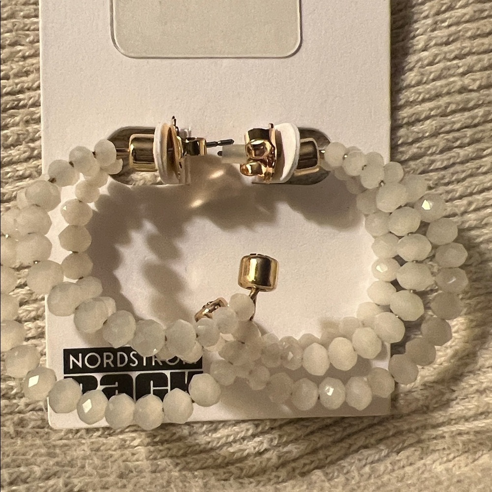 Nordstrom Gold and Cream Beaded Double Hoop Earrings::NWT:: - Picture 4 of 5